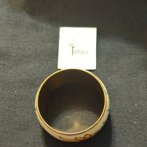 Gold Tone Cream Yellow Sunflower Floral Chunky Bangle Statement Bracelet - Picture 4 of 7